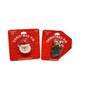 VIntage Ambassador Hallmark Smiling Santa & Bear in Stocking Holiday Pin New